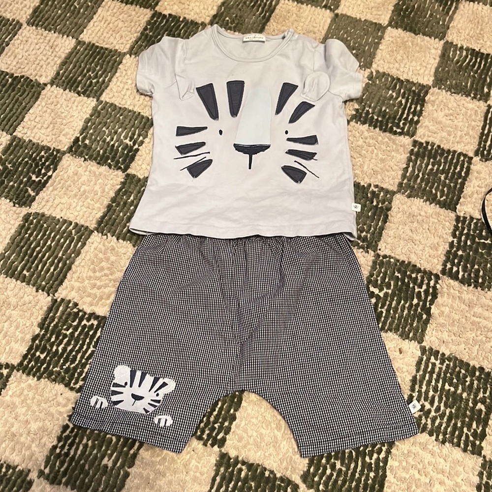 NEXT BABY UK blue checkered lion outfit